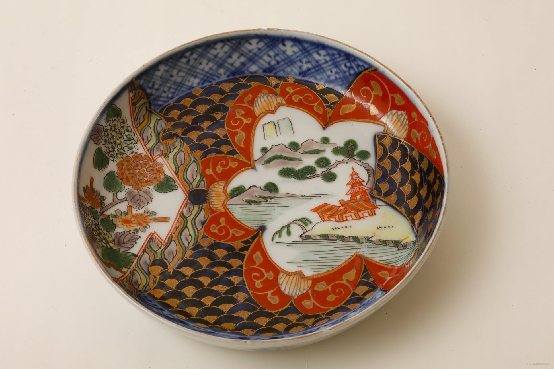 伊万里 色絵皿(紫陽花・菊)5客