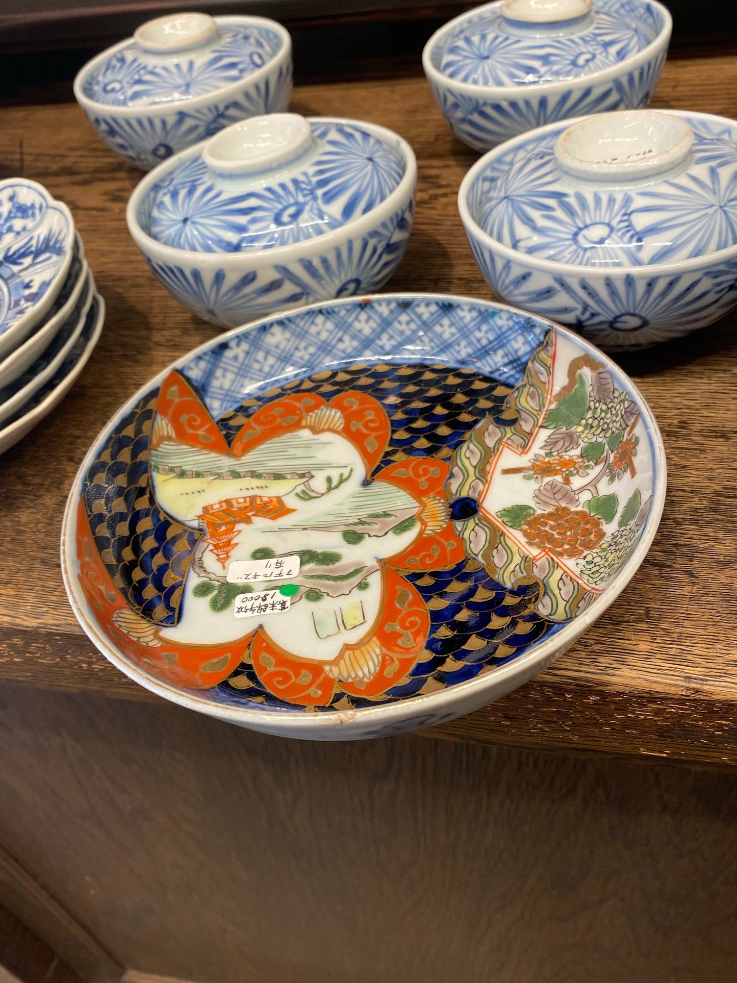 伊万里 色絵皿(紫陽花・菊)5客